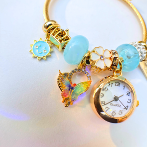 Jam Tangan Wanita Terbaru Model Gelang Pandora Titanium DiLengkapi Liontin Mewah Love Dan Kupu Kupu