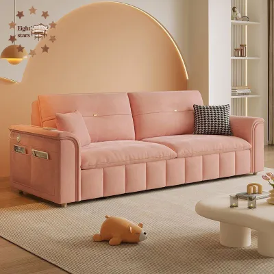 Cream style foldable sofa bed multi-functional lazy folding bed storage bed small apartment rechargeable