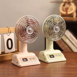 SPARAK USB Rechargeable Mini Desktop Fan 100 Speeds Adjustable Handheld Vintage Table Fan Portable Digital Display Quiet Cooling Fan for Home Use