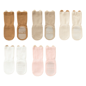 ถุงน่องผ้าฝ้ายสำหรับเด็ก0-3ปี5คู่ระบายอากาศได้ดีถุงเท้าถุงเท้าเด็กน่องมีพื้นรองเท้า