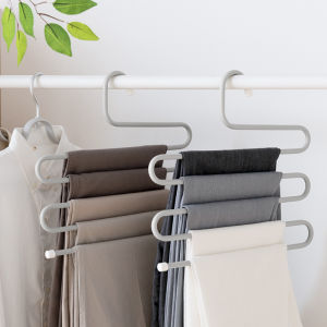 NACHUAN multi-layer trouser rack home S-type hanging clothes pants storage rack (Black)
