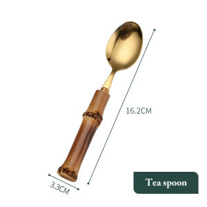 มีดสแตนเลส Fypo พร้อมด้ามไม้ไผ่สีทองเครื่องใช้บนโต๊ะอาหารส้อมช้อนชาเครื่องเงินเครื่องล้างจานปลอดภัยอาหารเย็นสำหรับบ้านครัวอุปกรณ์บนโต๊ะอาหาร