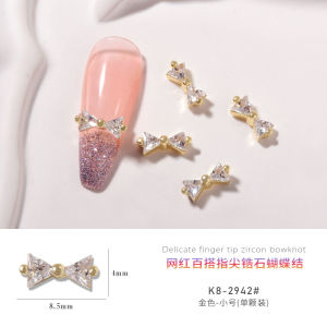 Nail art accessories 3D Bow Tie Ribbon Jewelry Diamond Silver Gold Nail Decoration 网红爆款指尖蝴蝶结美甲锆石饰品百搭超闪轻奢保色指甲装饰银色钻