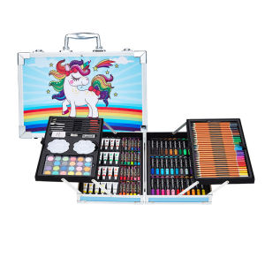 FU  Crayon Set 145pcs Koper Aluminium Besi Krayon Pensil Warna 145 Pcs Box Alat Lukis Anak Koper Set