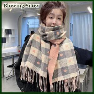 Blowing ใหม่ผ้าพันคอถักลายสก็อตรูปหัวใจสำหรับผู้หญิงผ้าพันคอฤดูหนาวแฟชั่นวิทยาลัยผ้าพันคอแบบลำลองสำหรับฤดูใบไม้ร่วงและฤดูหนาว