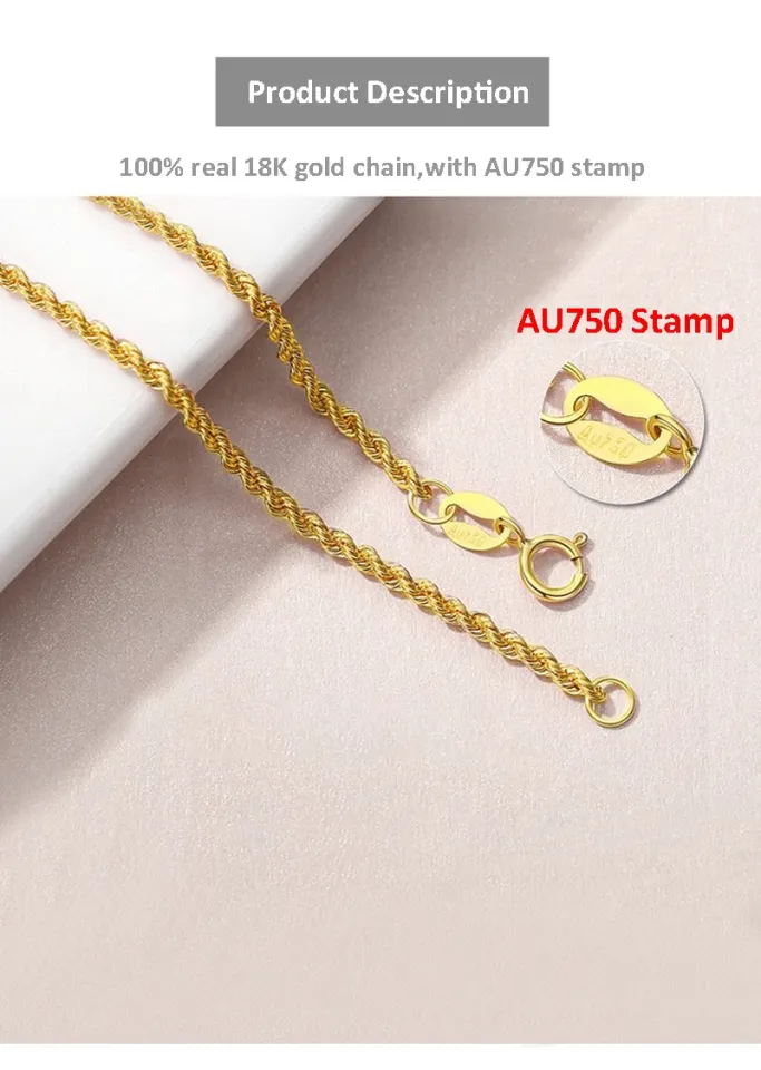 MIQIAO Real 18K Gold Necklace For Women Pure AU750 Twisted Chain