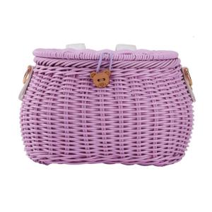 Front Handlebar Basket Plastic Wovens Basket with Lid & Shoulder Strap Handwoven Backpacks Childrens Bicycles Basket