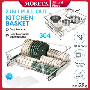 2 in 1 pull out kitchen basket Organizer 304 stainless Steel 2 Layers Complete Set Pull out