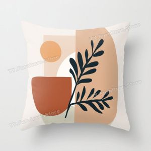 Brown Nordic Geometric patterns Throw Pillow Case Cotton Cushion Cover For Home Decor Printed Pillow Case Nordic Leaves Cushion Cover Pillow (45X45cm)