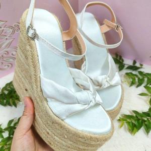 Giày đế xuồng quai nơ gót cói 15p đúp trước cao 7p giày cô dâu giày đi biển giày phối áo dài đầm đi biển