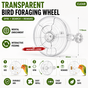 Bird Foraging Wheel Puzzle Feeder Toy | Interactive Treat Dispenser for Lovebirds Budgies Cockatiels Conures | Bird Enrichment Toy Cage Foraging Feeder