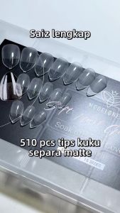 Modelones Set Lengkap Tips Kuku 510Keping - Bentuk Badam Tekstur Half Matte 15 Saiz Siap Pakai