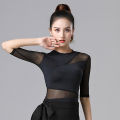 Black Latin Dance Short-sleeve Shirt Sexy Mesh Tops Women Professional Practice Clothes Female Ballroom Modern Dance Costumes. 