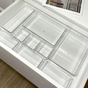 4/7PCS Set Desk Drawer Organizers Set Plastic Bathroom Storage Makeup Organizer Clear Transparent Storage Box Drawer Organizer