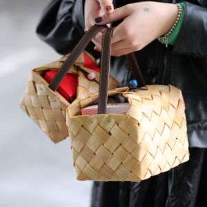 ANHEY Woven Gift Packaging Basket Handmade Wooden Storage Box Multi-functional Creative Hand-held Basket Dragon Boat Festival