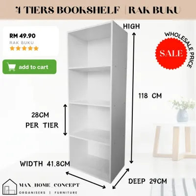 TERMURAH | 4 PETAK RAK BUKU KAYU | 4 TIERS BOOKSHELF | IKEA STYLE | QUALITY MULTIPURPOSE CABINET/ RACK