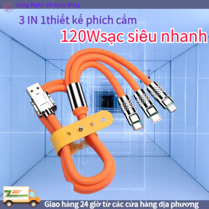 Cáp Sạc Điện Thoại 3 Trong 1 6A 120W Phù Hợp Cho Mọi Dòng máy Androi / Iphone / Samsung - Bảo Hành Lỗi 1 đổi 1 trong 1 tháng