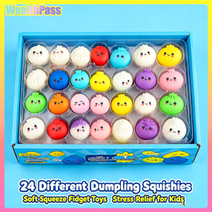 24 Styles Unique Dumpling Squishy Collection Set Colorful Cartoon Baozi Squeeze Fidget Toy Anxiety Relief Desk Decoration Toy for Boys Girls