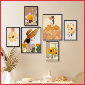 Set 6 tranh decor In Tranh cô gái hiện đại trang trí dán tường có sẵn keo dán không cần khoan đục tường.