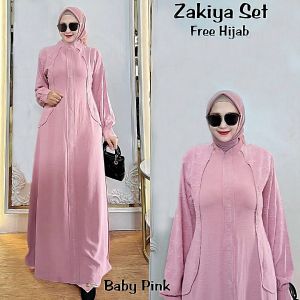 Gamis Elegan Zaskia Poliester Lengan Panjang dengan Hijab Gratis - Ukuran Up To LD 140