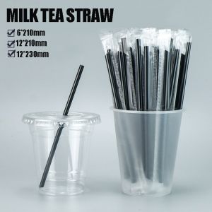 [100pcs]21cm/23cm Boba Milktea Straw Sago Straw Black Individually Packed Thick/Thin Straw