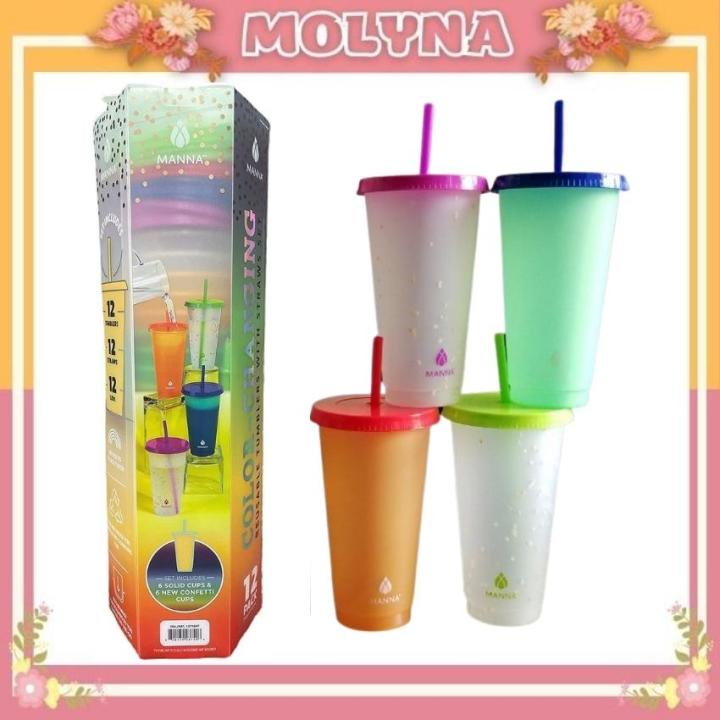 [Hoàn Tiền 10%] Ly nhựa đổi màu Manna Color Changing 710ml Kèm ống hút của Mỹ - Cốc nhựa uống nước - Bán Lẻ 1 Ly MOLYNA