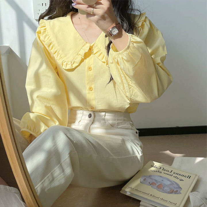 Long Sleeve Shirt Female Spring Retro Doll Collar Tops Design Sense Niche  Blouses Lazada PH