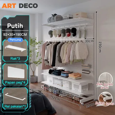 Almari Baju Besi DIY Open Wardrobe Rak Baju Clothes Rack Standing Pegboard open metal wardrobe Room Organizer Adjustable Display Rack 货架衣柜