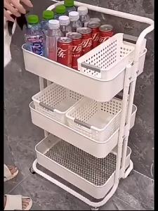 3-Tier Metal Kitchen Trolley with Wheels Office Room Rolling Utility Cart Storage Organizer Shelves