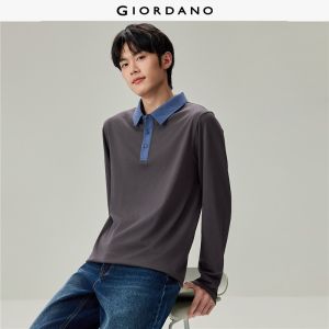 Giordano Beau Monde Men Cotton contrast collar long sleeve polo shirt Free Shipping 13016606