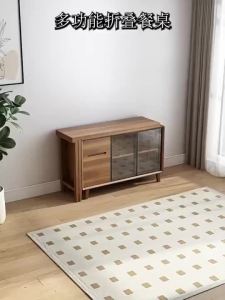 AUREO Dining Table Solid Wood Folding Dining Table Sideboard Integrated Chinese Small Household Against The Wall Storage Storage Cabinet Retractable Dining Table