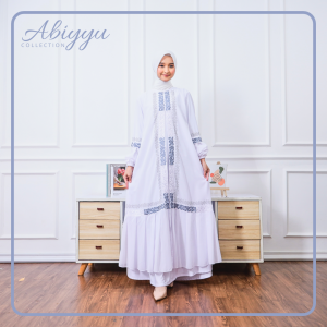 Abiyyuco TA9053 | Abaya Turkey Bordir dan Mote Gamis Turki Dress Arab  Hitam Putih Bahan Jersey mix Ceruty Terbaru Turky Mewah Elegan