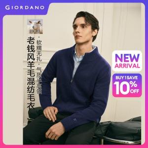 GIORDANO Men Cardigans G+ Embroidery Cardigans Mock Neck Zip Front Fashionable Casual Cardigans 01056809