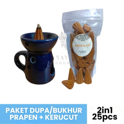 Set Kerucut Aromaterapi 25pcs & Wadah Prapen Keramik - Aroma Laut/Cinnamon/Lake Blue