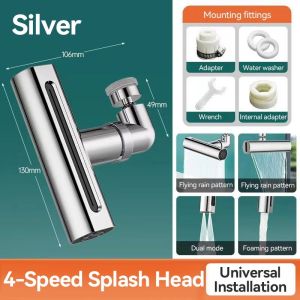 4 in 1 Faucet Extender Sink Faucet Connector 4 Modes Kitchen Sink Waterfall Faucet Splash-proof Outlet Universal 360° Rotation