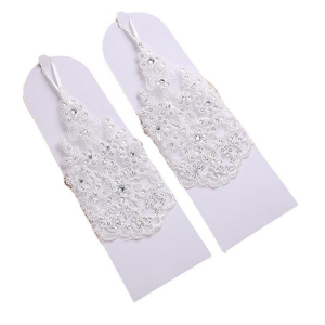 Bride Fingerless Short Gloves Lace Embroidered Gloves for Bridal Wedding Party Costume