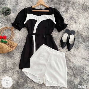 ES073  Set 2 ชิ้น เสื้อแหวกผ่าด้านข้าง แต่งสลับสีขาว ทรงแขนตุ๊กตา ซิปหลัง+ กางเกงขาสั้นสีขาว ซิปข้าง แมทซ์เข้ากันลงตัวสุดๆ  เนื้อผ้า : ซาร่า  สี 4 สี :: แดง ชมพู ดำ น้ำตาล  ขนาดเสื้อ :: รอบอก 32-36 ยาว 32 นิ้ว ขนาดกางเกง :: รอบเอว 26-30 สะโพก 36-40 ยาว 14