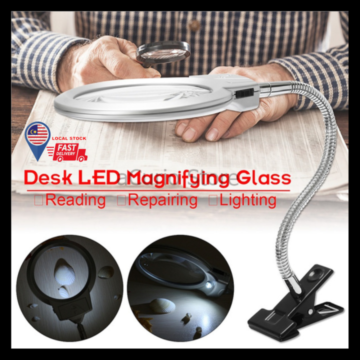 aCurio Ready Stock Table Top Clip LED Magnifier Desk Standing