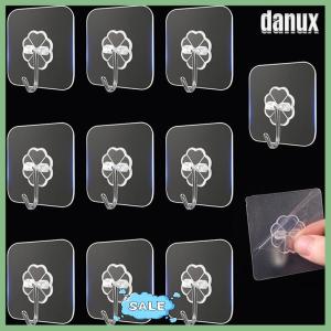 danux 10PCS Transparent Stainless Steel Strong Self Adhesive Hooks Key Storage Hanger for Kitchen Bathroom Door Wall Multi-Function