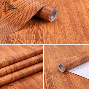 OYA pvc wallpaper new brown wood design 10mx45cm self-adhesive waterproof wall sticker for furniture wall background