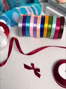 1PC 0.6CM Gift Satin Ribbon Thin Polyester Ribbon Cake Packaging Birthday Present Band
