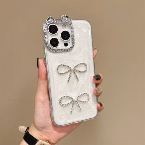 3D paste rhinestone bow white background drip glue phone case for iPhone 11 12 13 14 15 16 17 Pro Max Plus casing Anti fall protective cover for iPhone13 case