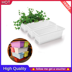 lengyou 3Pcs Balcony Garden  Blue Rectangular Vegetable Flower Planter Resin Box Planting Pot
