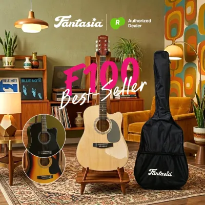 ⭐Best Seller⭐ Fantasia F100 กีต้าร์โปร่ง 41 นิ้ว Dreadnought Acoustic Guitar สีไม้ + แถมฟรีกระเป๋า ** กีต้าร์โปร่งมือใหม่ **