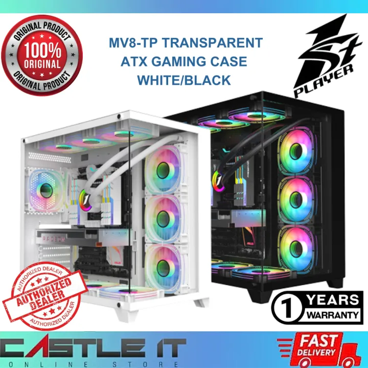 1st Player MV8-TP TRANSPARENT / MV8 Megaview BLACK WHITE ATX Case Gaming Casing RGB Fan ARGB Chassis