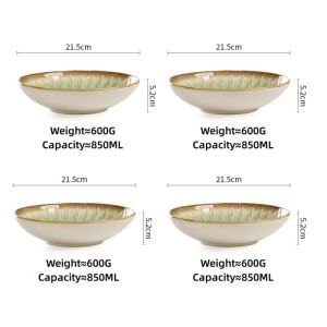 OMK Retro Style Ceramic 8.5 inch Deep Plate Pasta Bowl Salad Dish Dinner Plate Tableware Set