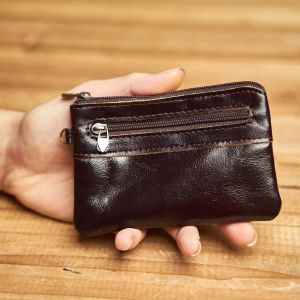 Ví Đựng Tiền Xu Nhỏ Cổ Điển Ví Mini Cho Nam Túi Da Thật Túi Nhỏ Màu Nâu Thường Ngày Túi Có Khóa Kéo Túi Đựng Thẻ Đựng Tiền Chìa Khóa NASVA