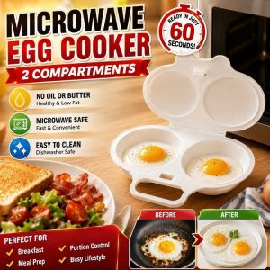 Microwave Egg Cooker Dual Compartment Egg Steamer Heat Resistant Design Quick Cooking Easy Clean Kitchen Tool