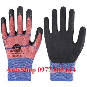 Bịch 12 Đôi găng tay lao động 378 phủ cao su đen tốt găng tay xây dựng bốc xếp găng tay bảo hộ lao động