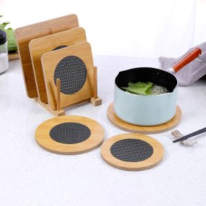 Table Mat Wooden Heat Resistant Pad Kitchen Coaster Anti-Slip Pot Holder Diameter 14.5CM Dining Table Mat Tea Cup